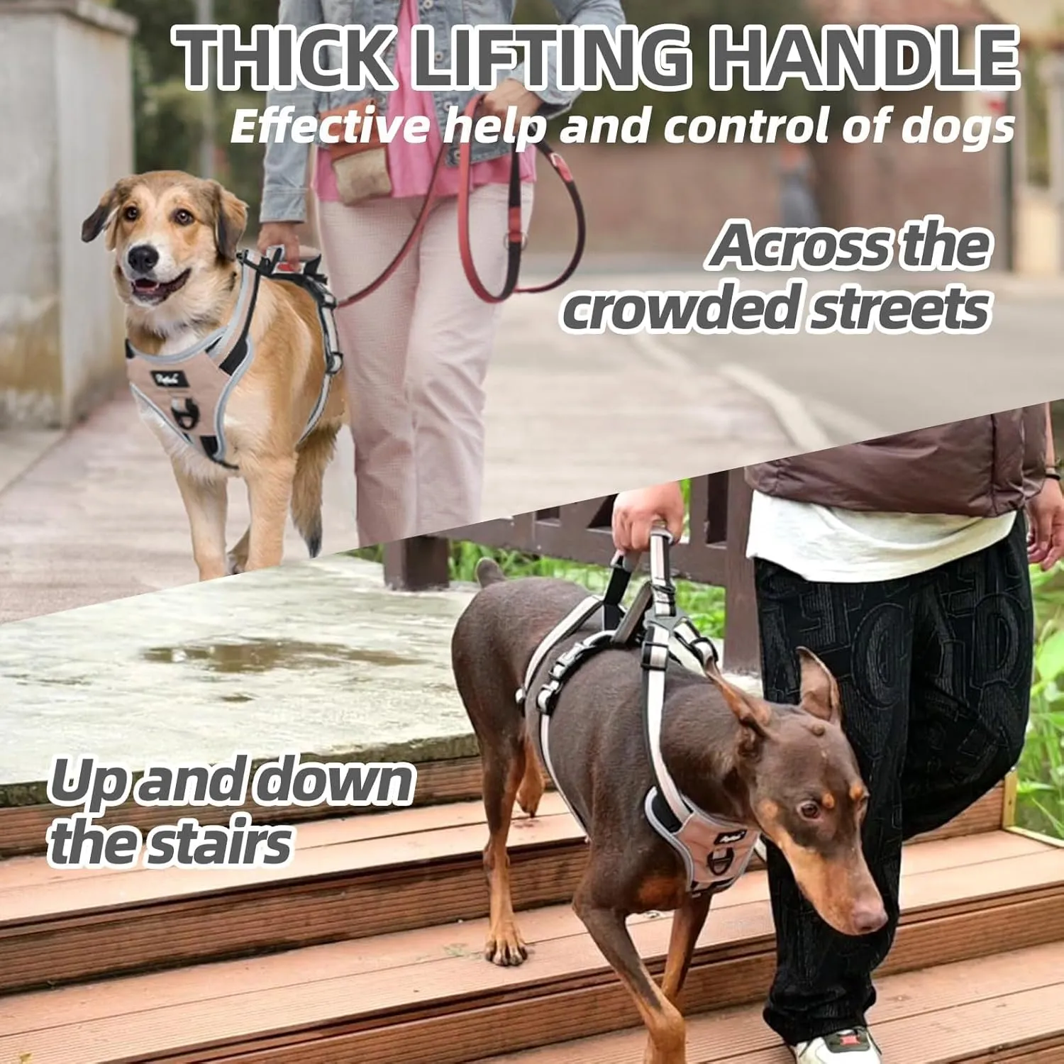 PUPTECK Escape Proof Dog Harness with Padded Handle, No Pull Pet Vest Harness Durable Reflective for Medium Large Dogs Walking Training and Running, Moccasin, XL
