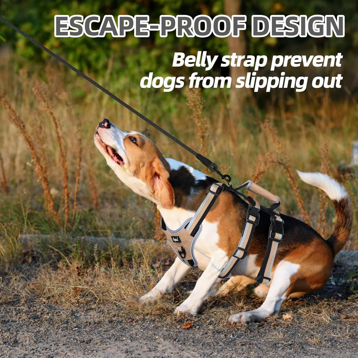 PUPTECK Escape Proof Dog Harness with Padded Handle, No Pull Pet Vest Harness Durable Reflective for Medium Large Dogs Walking Training and Running, Moccasin, XL