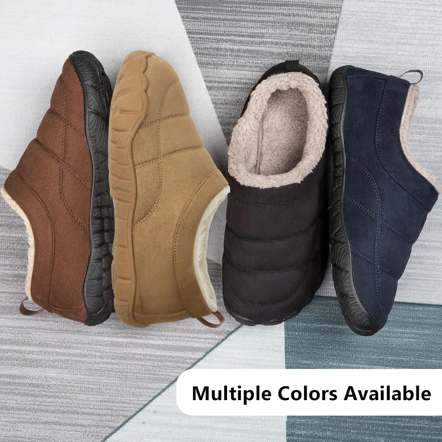 Ranberone Mens Moccasin Slippers Suede Memory Foam House Slippers with Soft Fleece Lining Anti-Skid Sole Indoor Outdoor House Shoes