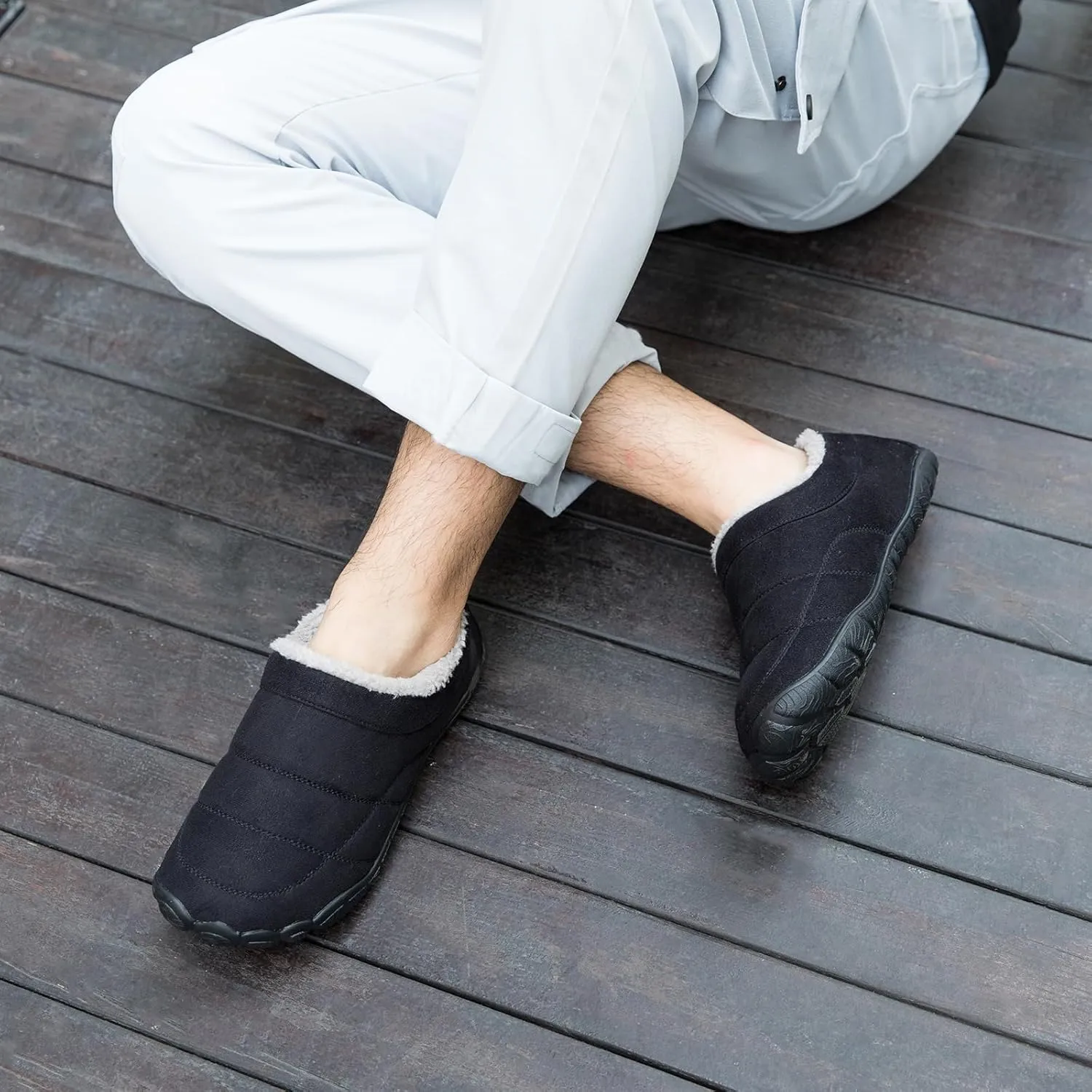 Ranberone Mens Moccasin Slippers Suede Memory Foam House Slippers with Soft Fleece Lining Anti-Skid Sole Indoor Outdoor House Shoes