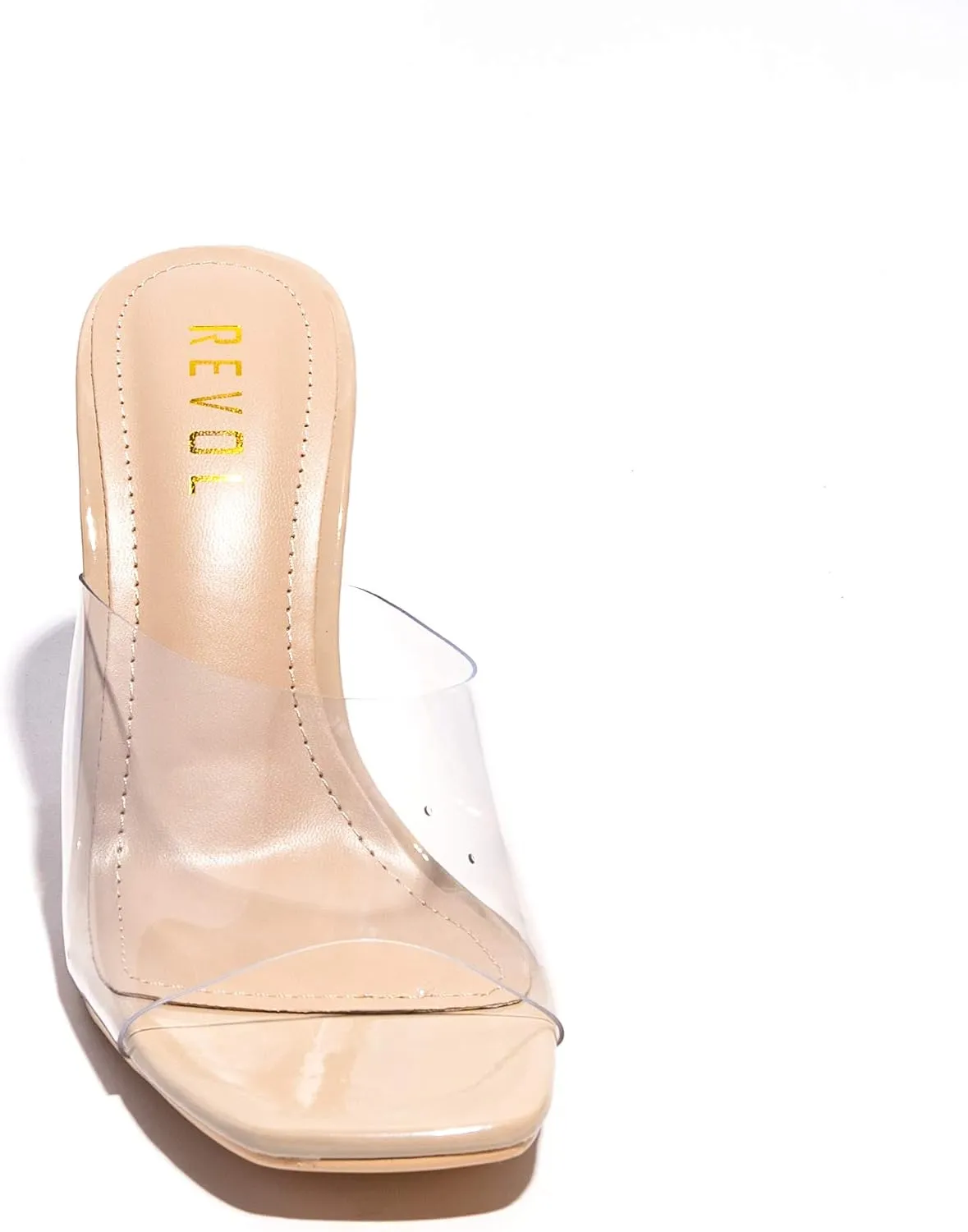 REVOL Perpex Heel Ankle Strap Adjustable Buckle Lucite Clear Block Chunky High Heel Open Toe Sandal