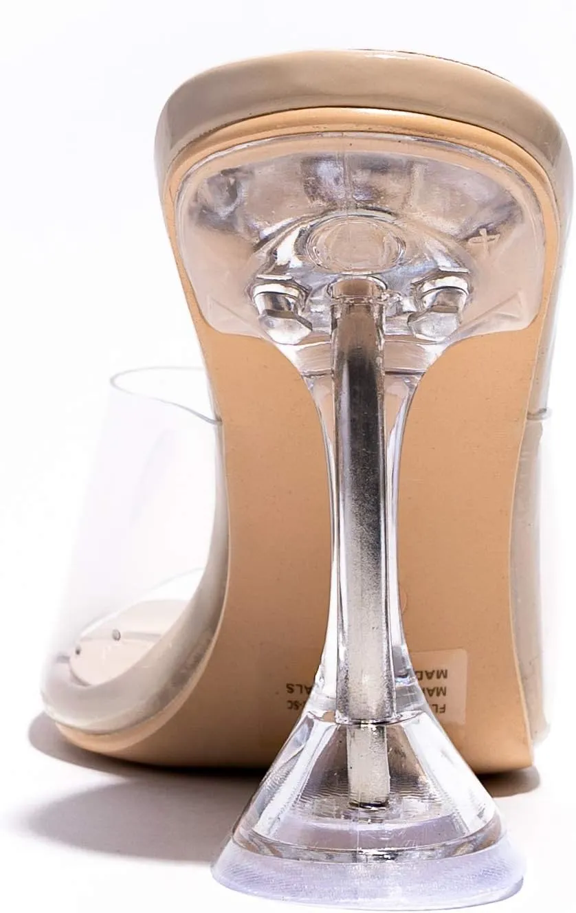 REVOL Perpex Heel Ankle Strap Adjustable Buckle Lucite Clear Block Chunky High Heel Open Toe Sandal