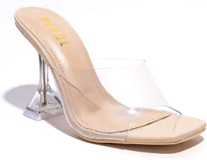 REVOL Perpex Heel Ankle Strap Adjustable Buckle Lucite Clear Block Chunky High Heel Open Toe Sandal