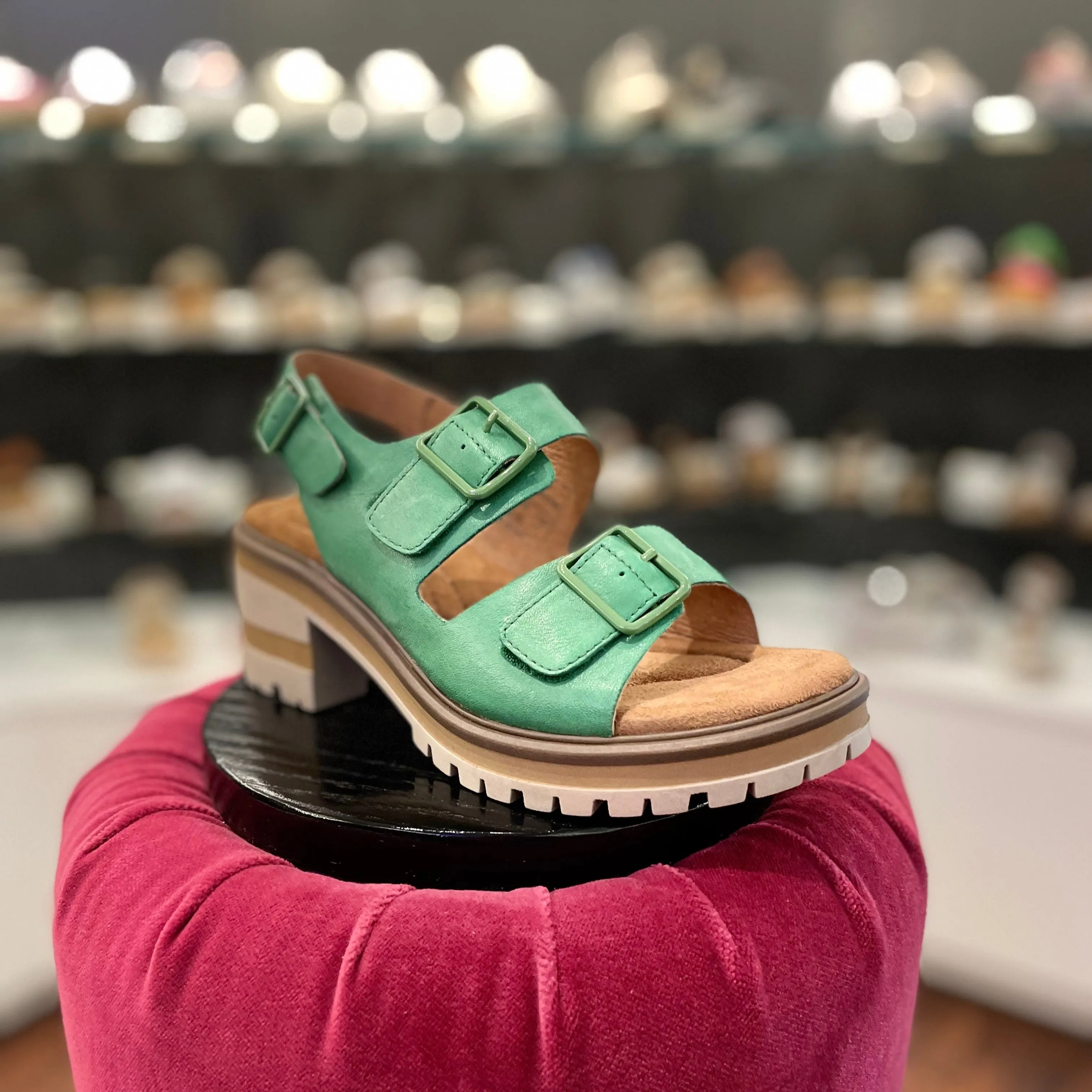 Salvia Honey Stacked Heel Sandal