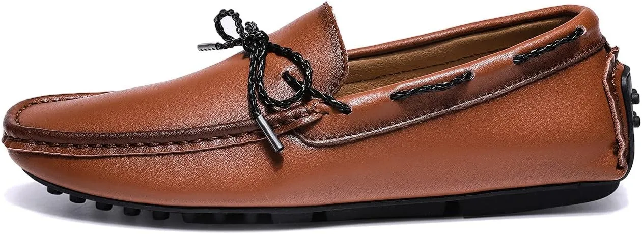 Santimon Men's Leather Laced Softsole Moccasin Classic Weekend Driving Loafers
