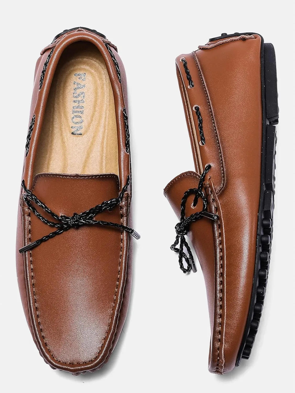 Santimon Men's Leather Laced Softsole Moccasin Classic Weekend Driving Loafers