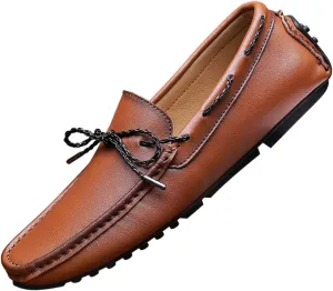 Santimon Men's Leather Laced Softsole Moccasin Classic Weekend Driving Loafers