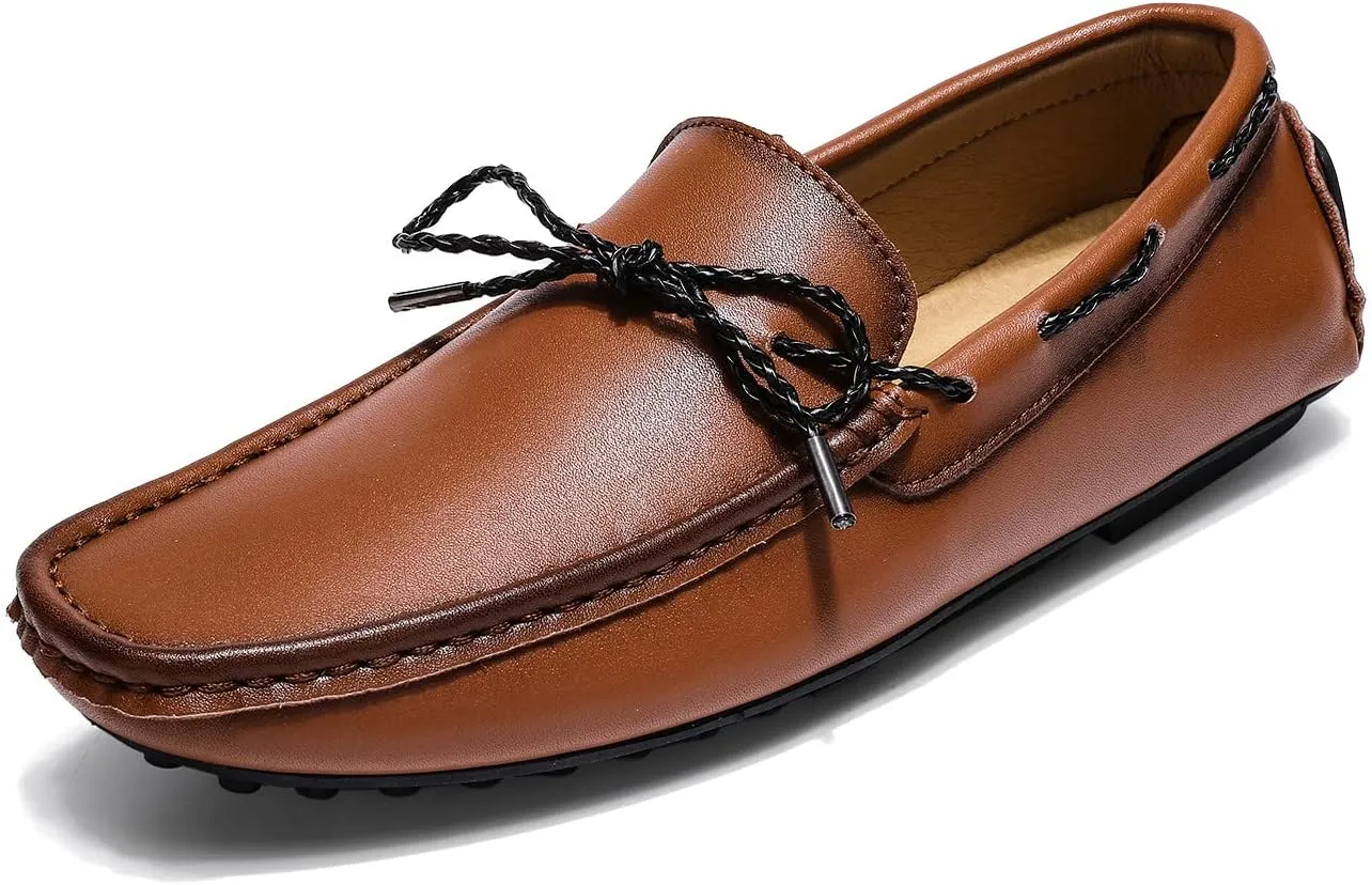 Santimon Men's Leather Laced Softsole Moccasin Classic Weekend Driving Loafers