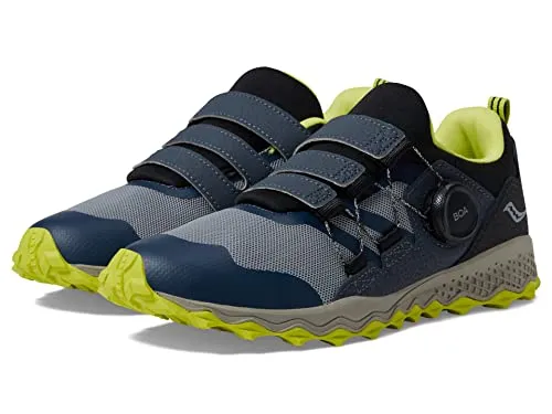 Saucony Peregrine 12 Shield BOA Hiking Shoe, Navy/Green, 3.5 Wide US Unisex Big_Kid