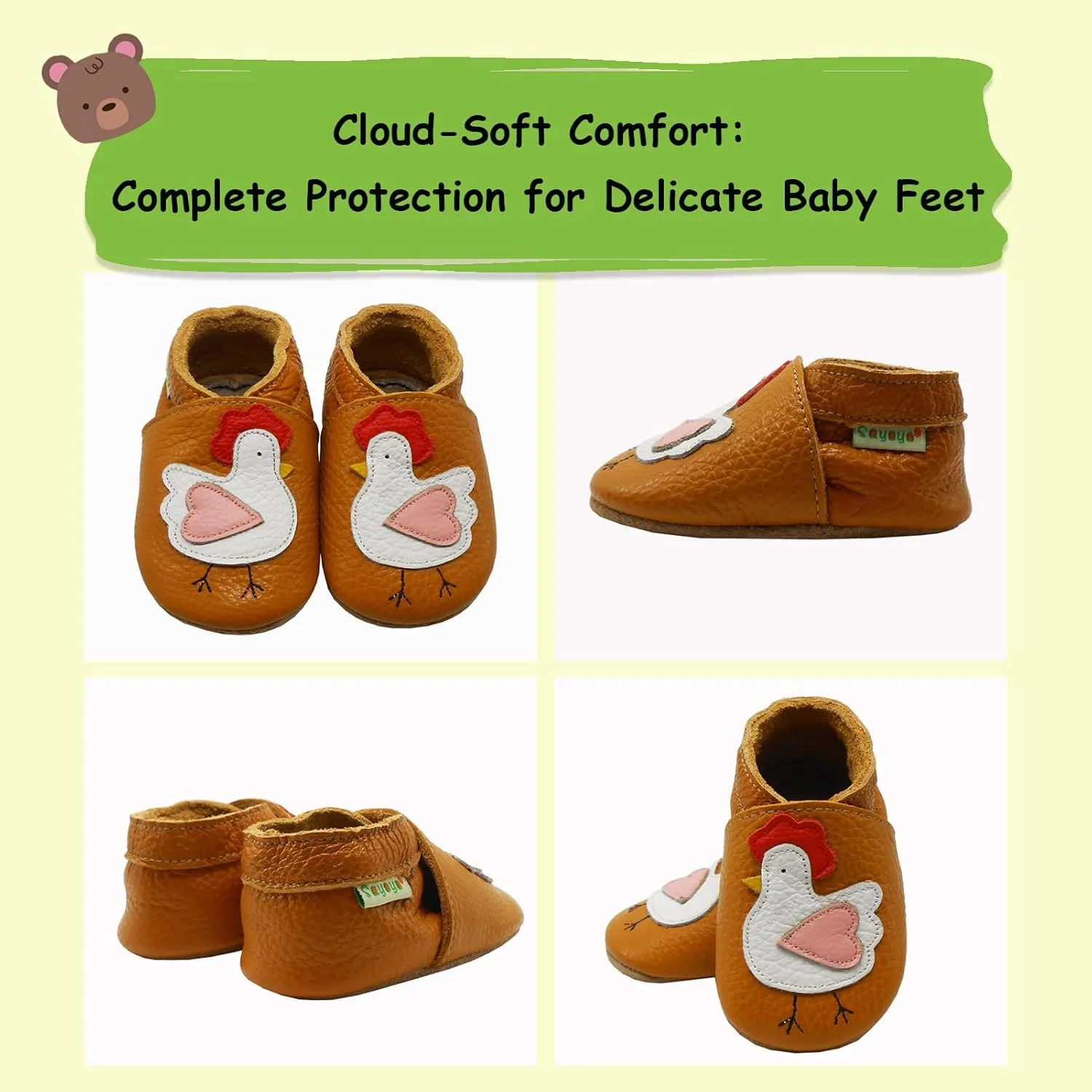 SAYOYO Baby Shoes Soft Leather Sole Infant Toddler Prewalker Shoes