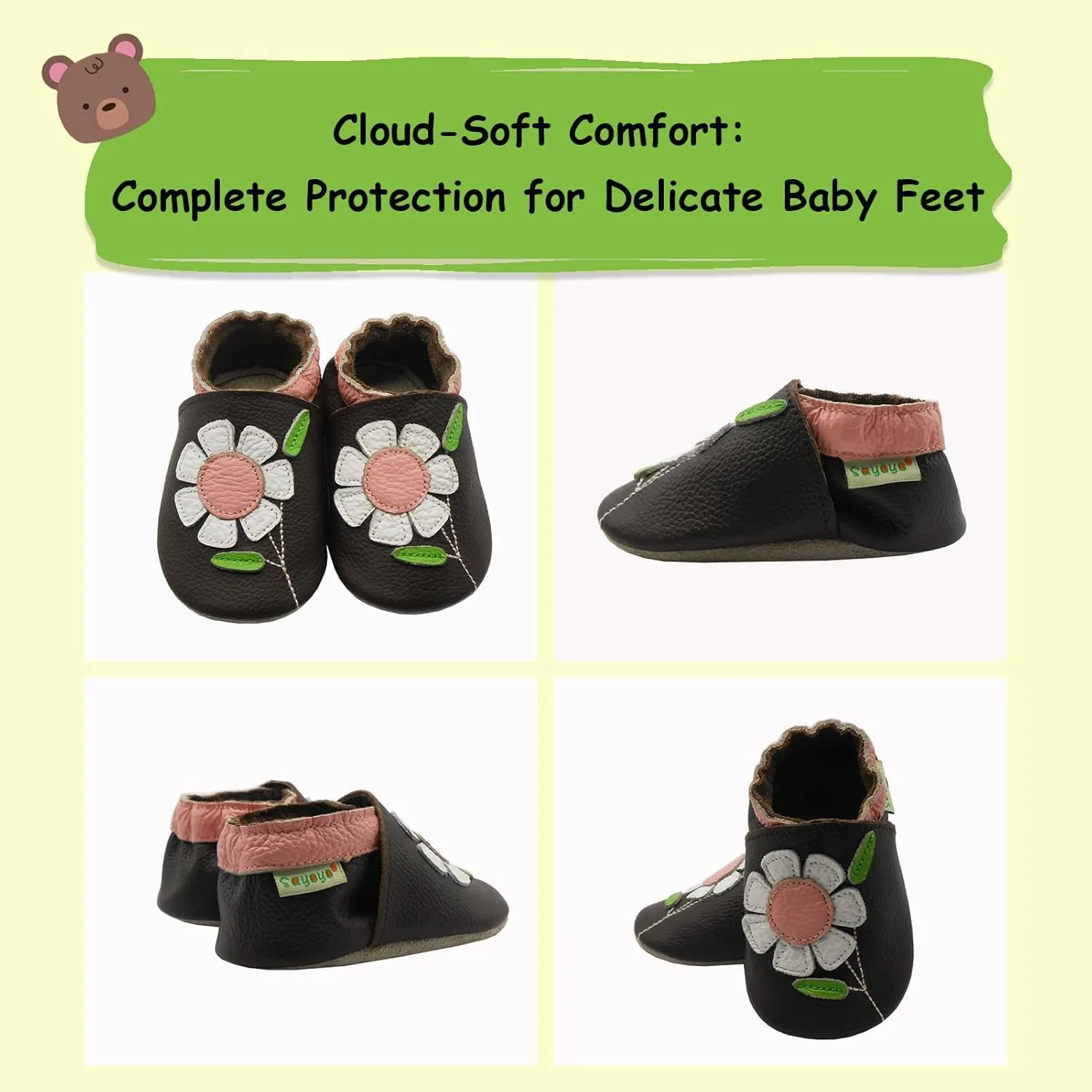 SAYOYO Baby Shoes Soft Leather Sole Infant Toddler Prewalker Shoes