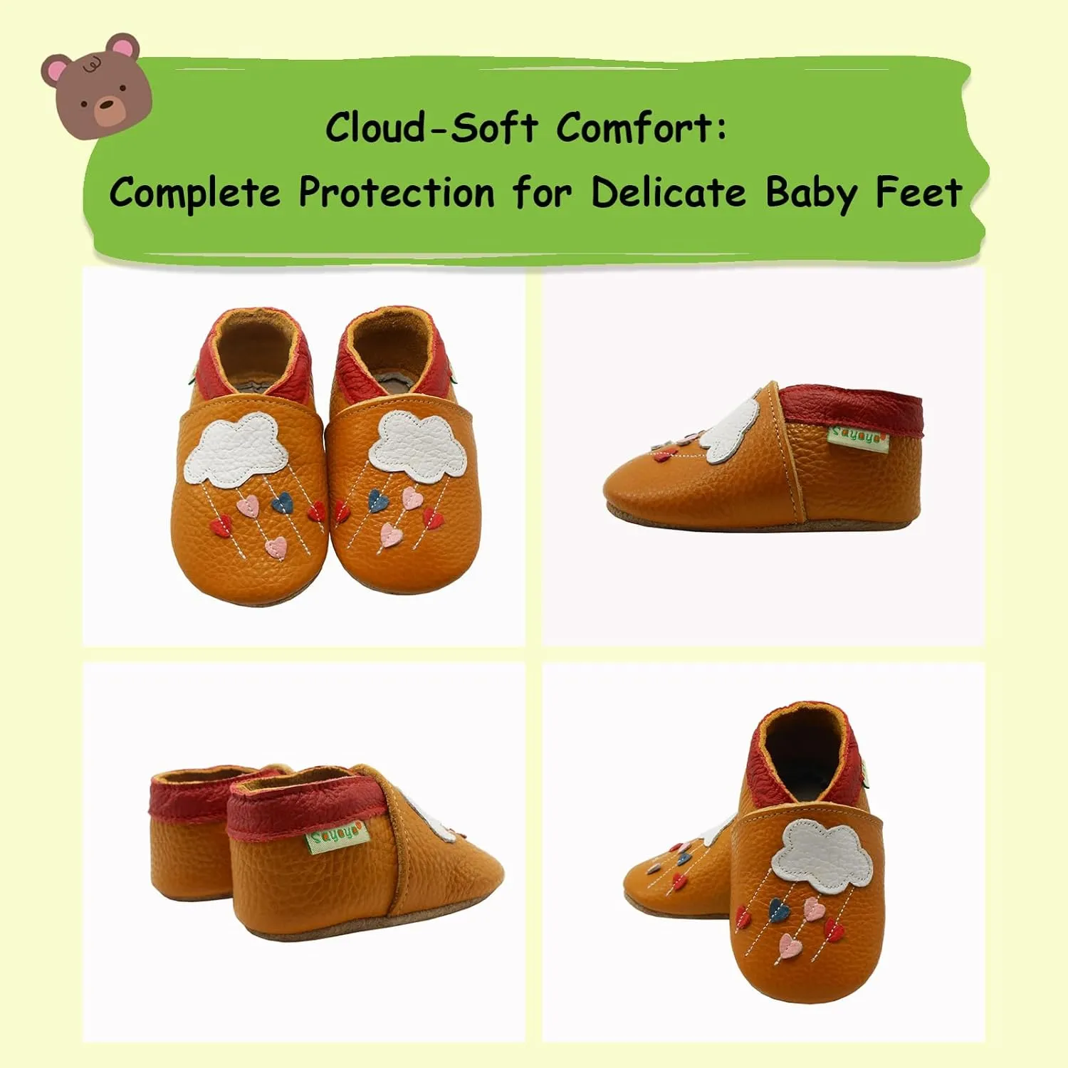 SAYOYO Baby Shoes Soft Leather Sole Infant Toddler Prewalker Shoes