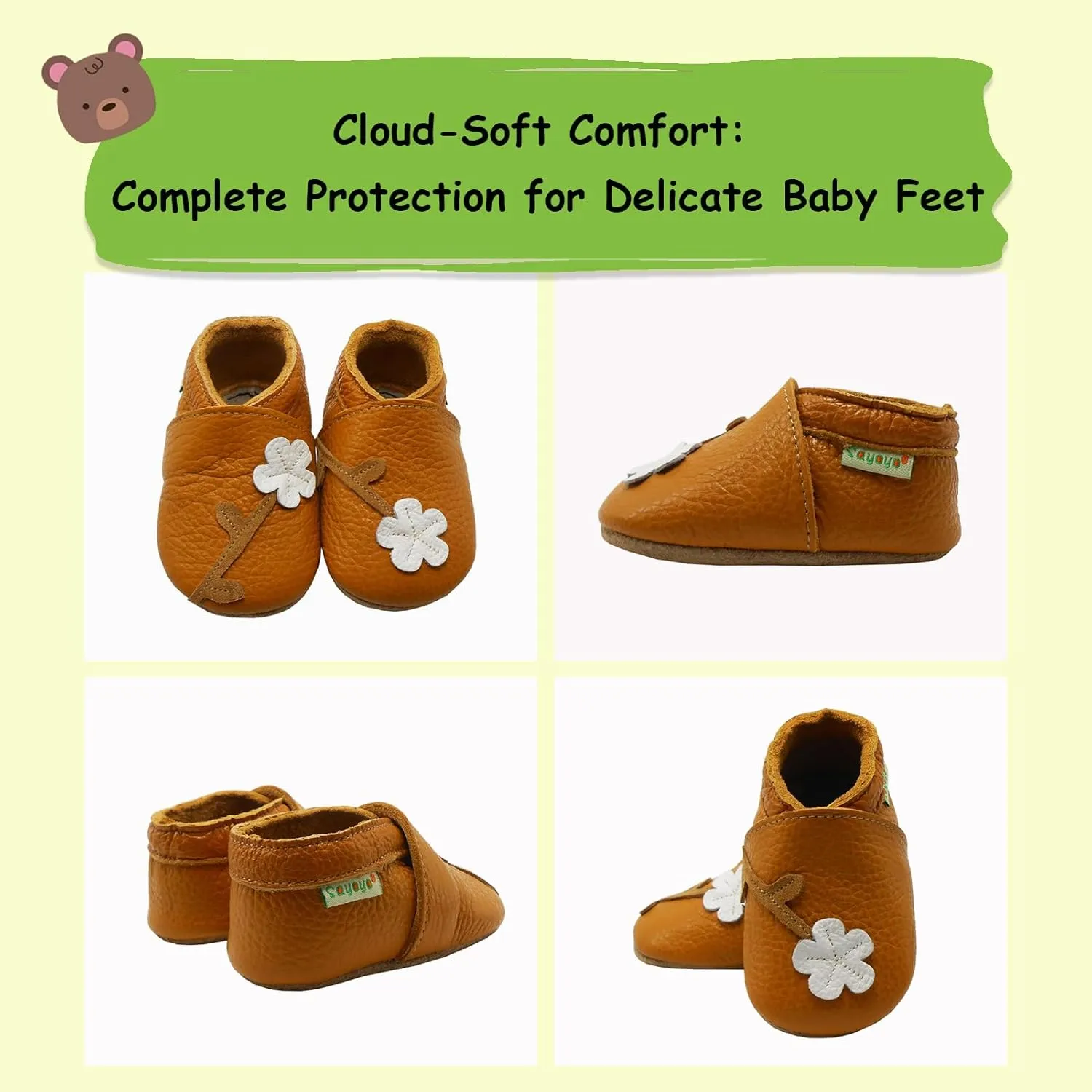 SAYOYO Baby Shoes Soft Leather Sole Infant Toddler Prewalker Shoes