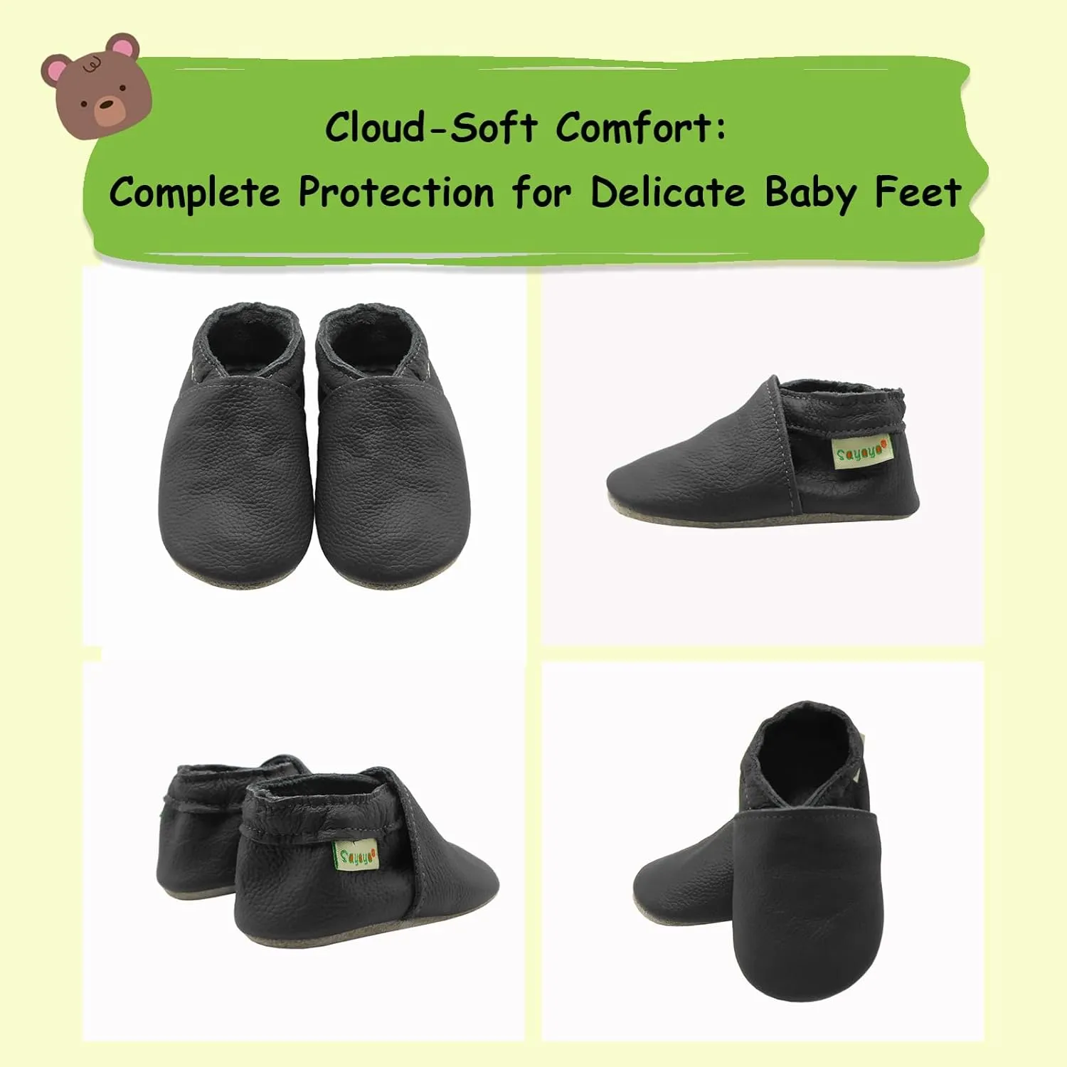 SAYOYO Baby Soft Sole Prewalkers Baby Toddler Shoes Leather Infant Shoes Dark Grey