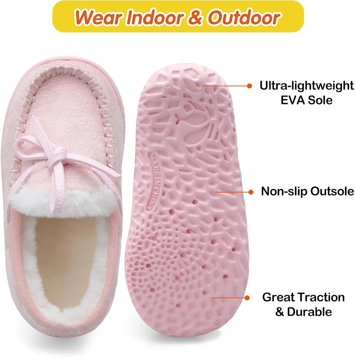Scurtain Unisex Kids Toddler Slippers Suede Moccasin Slippers for Boys Girls Baby Lined with Warm Fur