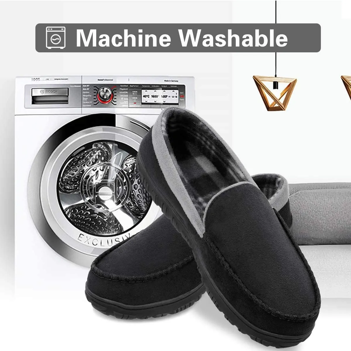 shoeslocker Mens Slippers Microsuede Moccasin Memory Foam House Shoes