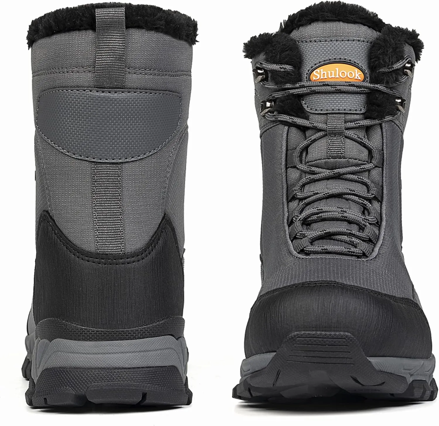 SHULOOK Men's Snow Boots Waterproof Warm Fur Lined Winter Hiking Boot Non-slip Outdoor Ankle High-top Shoes Work Hiker Trekking Trail
