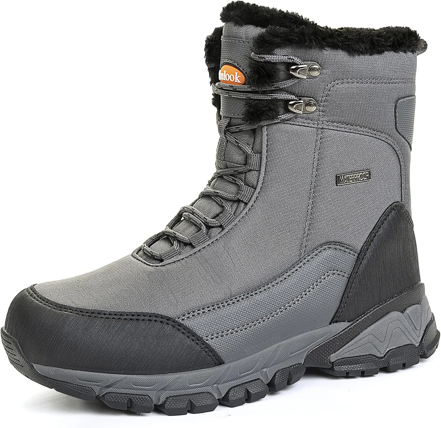 SHULOOK Men's Snow Boots Waterproof Warm Fur Lined Winter Hiking Boot Non-slip Outdoor Ankle High-top Shoes Work Hiker Trekking Trail