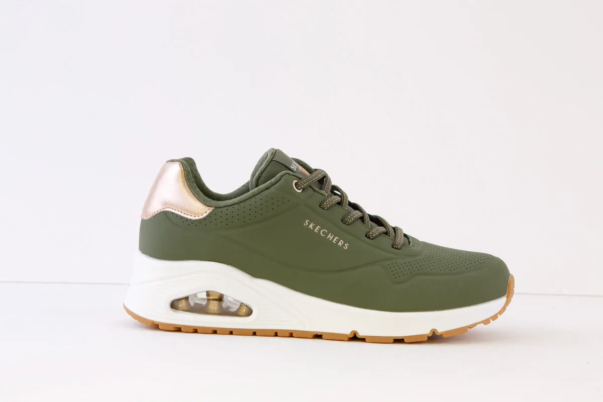 SKECHERS - 155196 UNO-SHIMMER AWAY- LACED TRAINER - GREEN/KHAKI