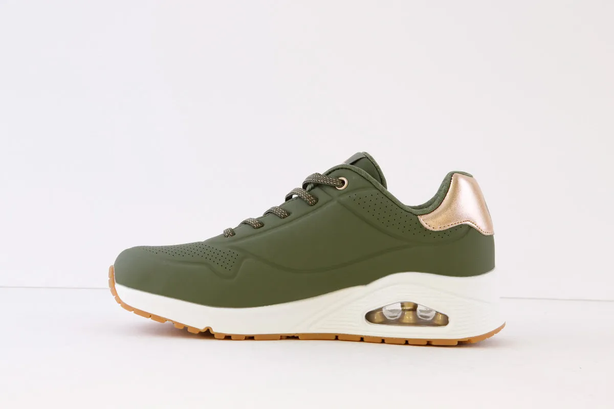 SKECHERS - 155196 UNO-SHIMMER AWAY- LACED TRAINER - GREEN/KHAKI
