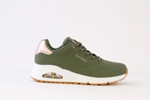 SKECHERS - 155196 UNO-SHIMMER AWAY- LACED TRAINER - GREEN/KHAKI