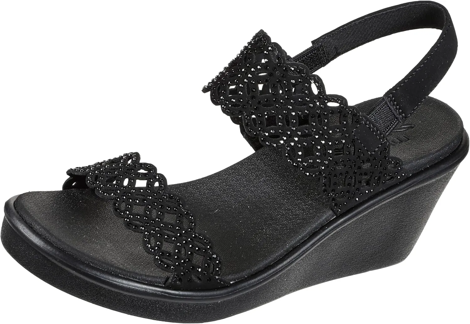 Skechers Women's Rumble on-Sassy DayZ Wedge Sandal, Black/Black, 11 Wide
