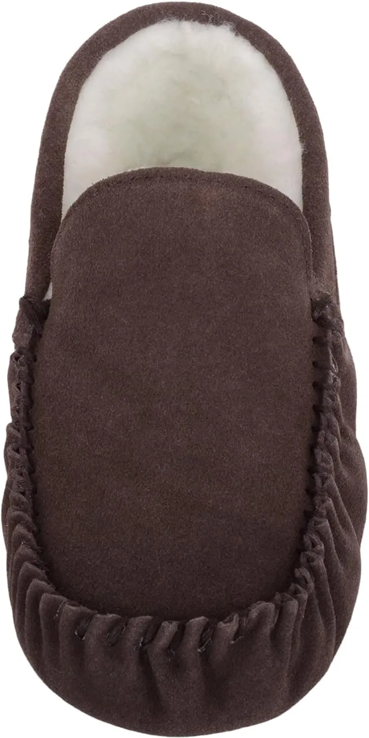 SNUGRUGS Mens Ronnie Suede Moccasin Slippers with Wool Inner and Suede Sole