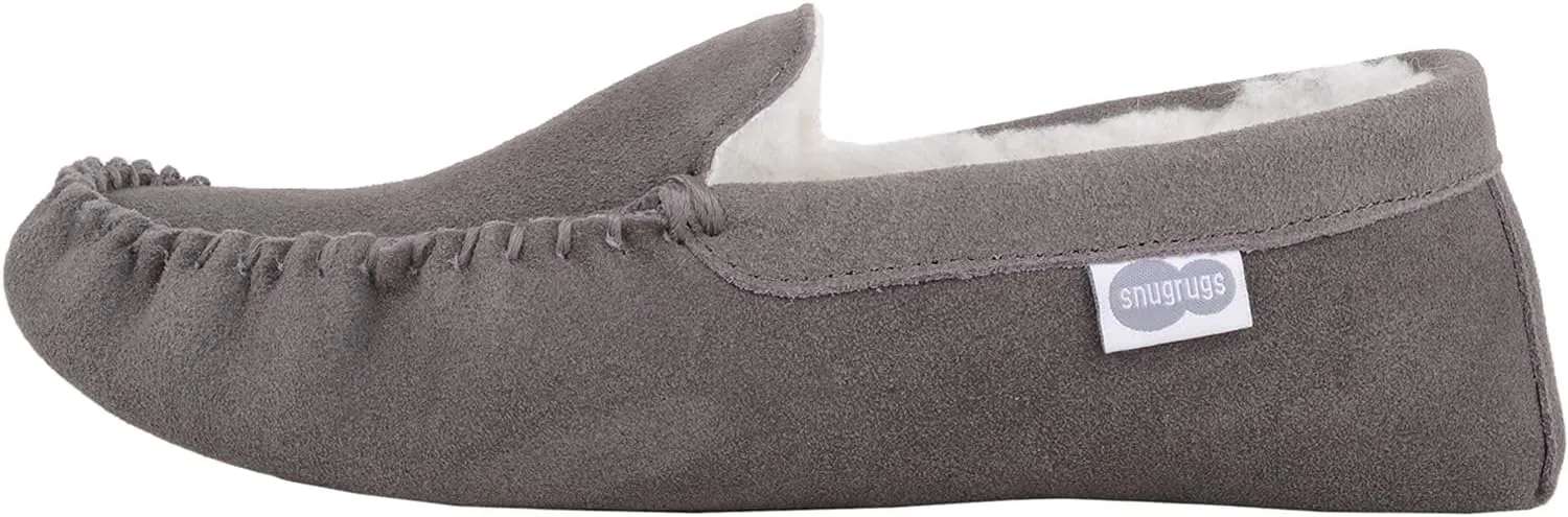 SNUGRUGS Mens Ronnie Suede Moccasin Slippers with Wool Inner and Suede Sole