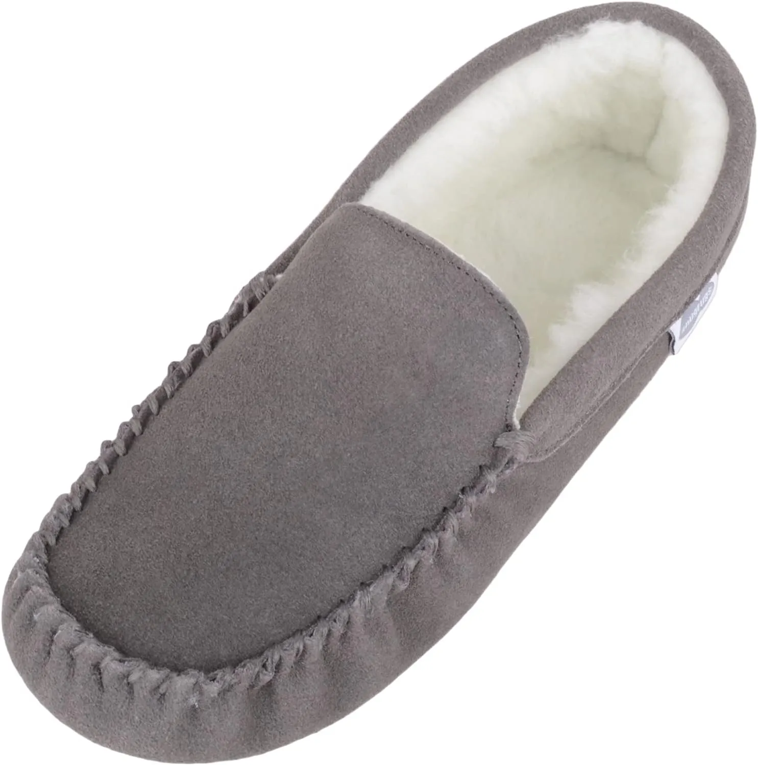SNUGRUGS Mens Ronnie Suede Moccasin Slippers with Wool Inner and Suede Sole