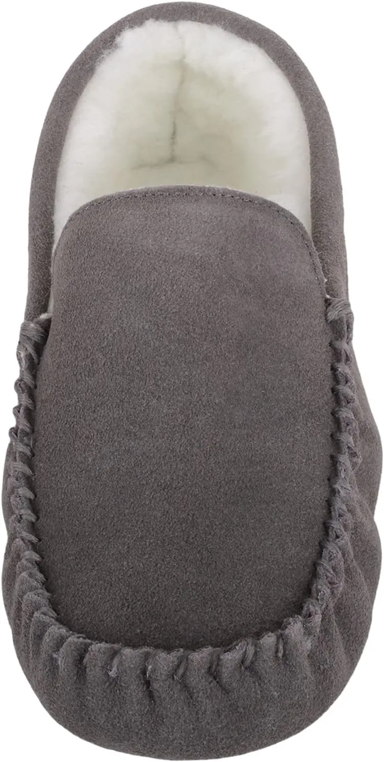 SNUGRUGS Mens Ronnie Suede Moccasin Slippers with Wool Inner and Suede Sole