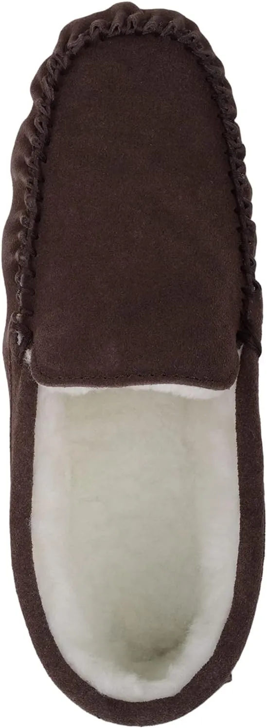 SNUGRUGS Mens Ronnie Suede Moccasin Slippers with Wool Inner and Suede Sole