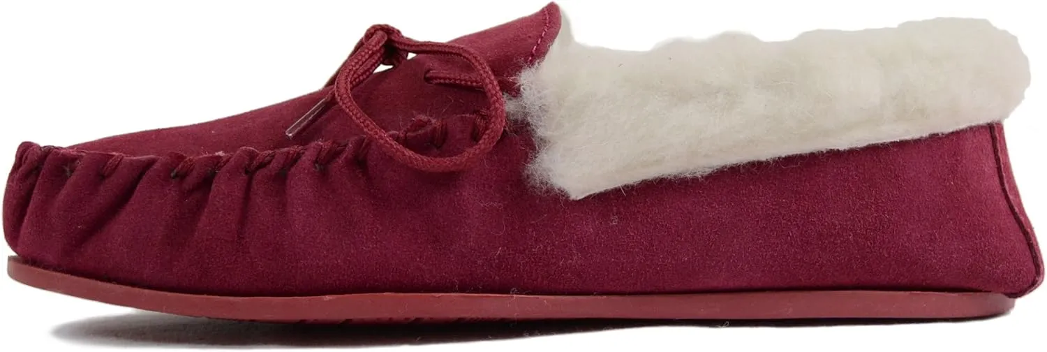 SNUGRUGS Womens Wool Lined Moccasin Slippers with Soft Sole & Wool Cuff