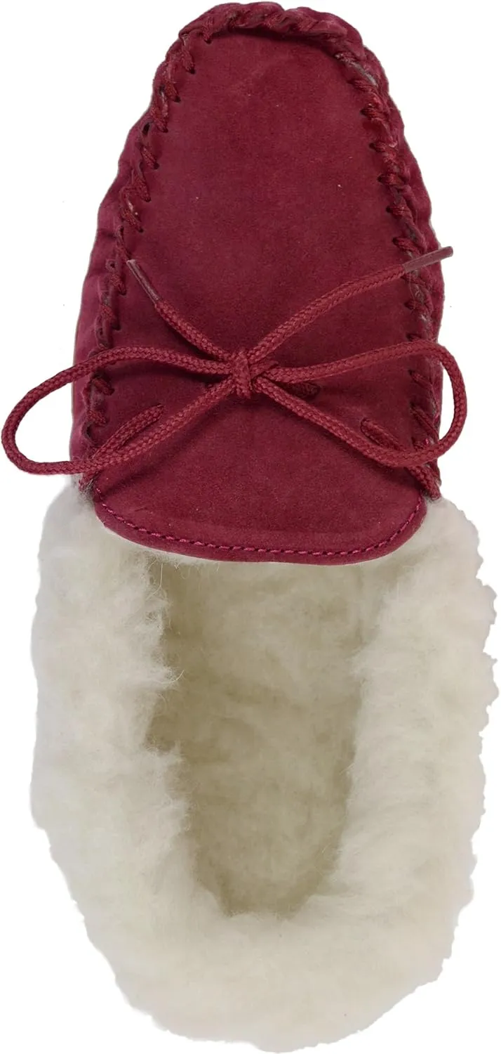 SNUGRUGS Womens Wool Lined Moccasin Slippers with Soft Sole & Wool Cuff