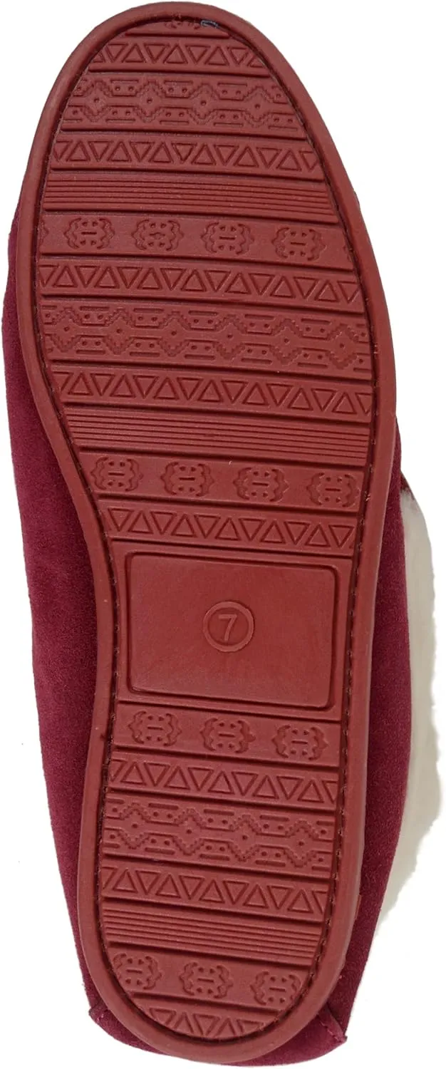 SNUGRUGS Womens Wool Lined Moccasin Slippers with Soft Sole & Wool Cuff