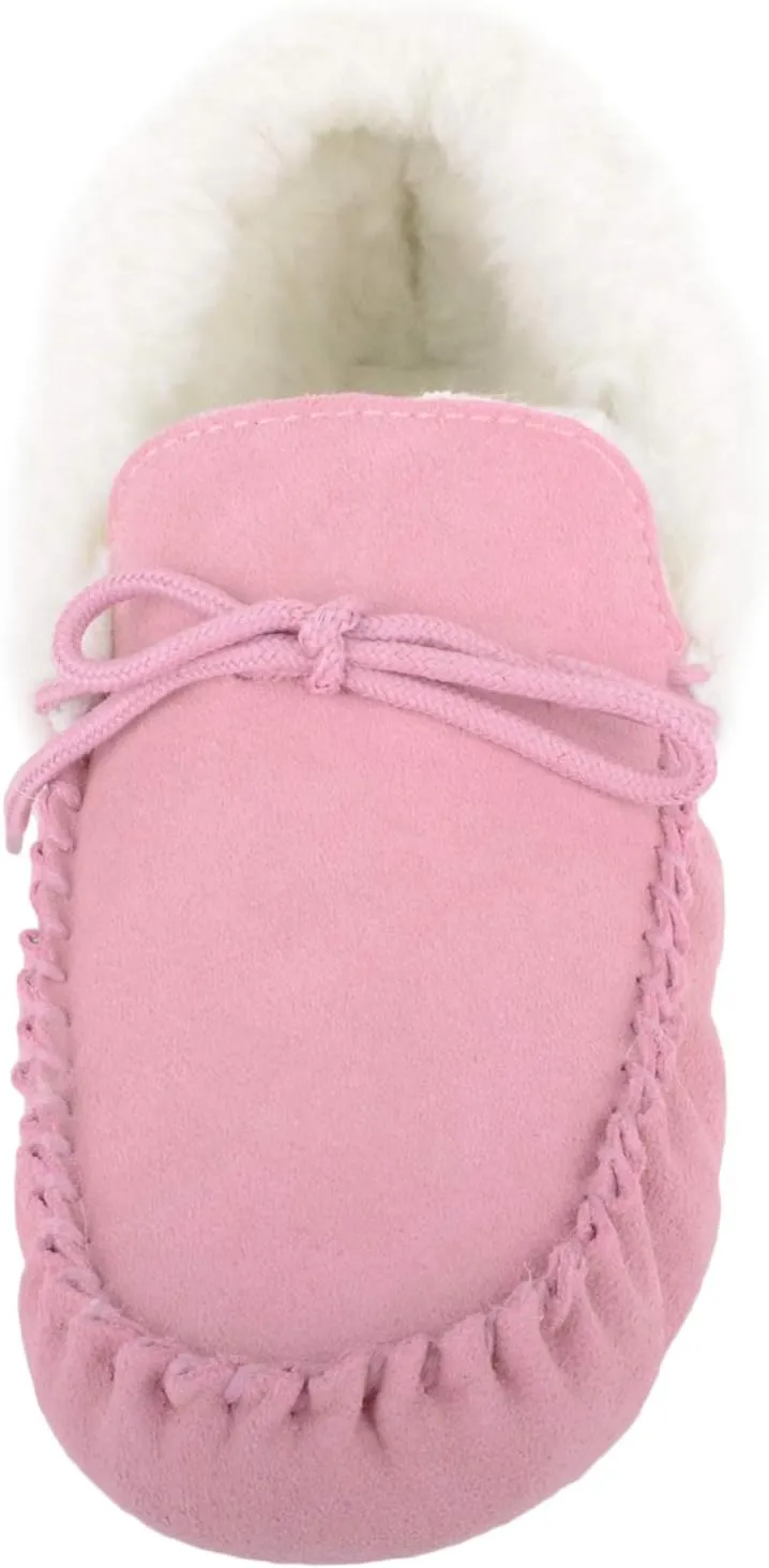 SNUGRUGS Womens Wool Lined Moccasin Slippers with Soft Sole & Wool Cuff