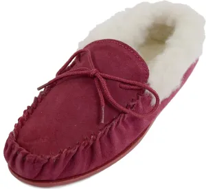 SNUGRUGS Womens Wool Lined Moccasin Slippers with Soft Sole & Wool Cuff