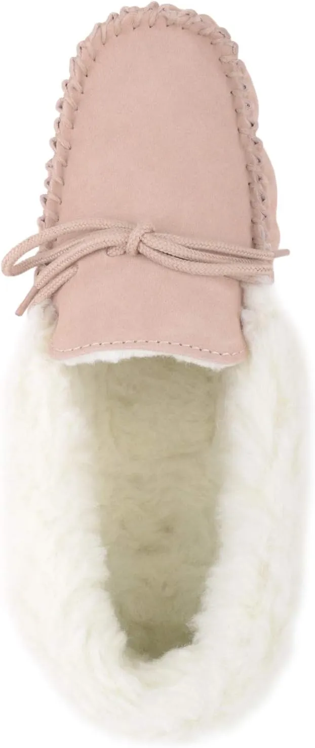 SNUGRUGS Womens Wool Lined Moccasin Slippers with Soft Sole & Wool Cuff
