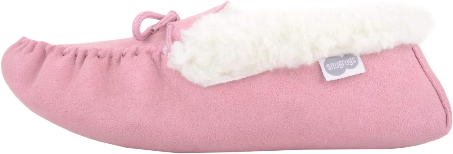 SNUGRUGS Womens Wool Lined Moccasin Slippers with Soft Sole & Wool Cuff
