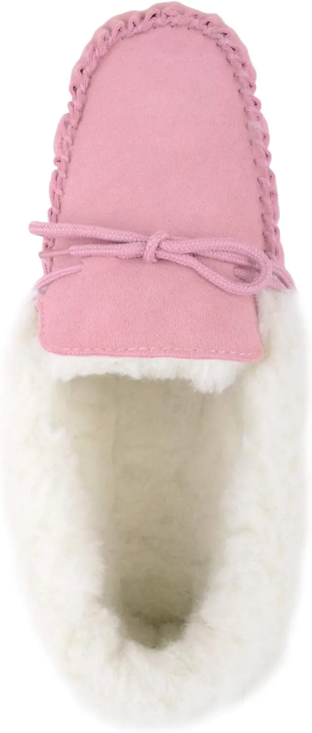 SNUGRUGS Womens Wool Lined Moccasin Slippers with Soft Sole & Wool Cuff