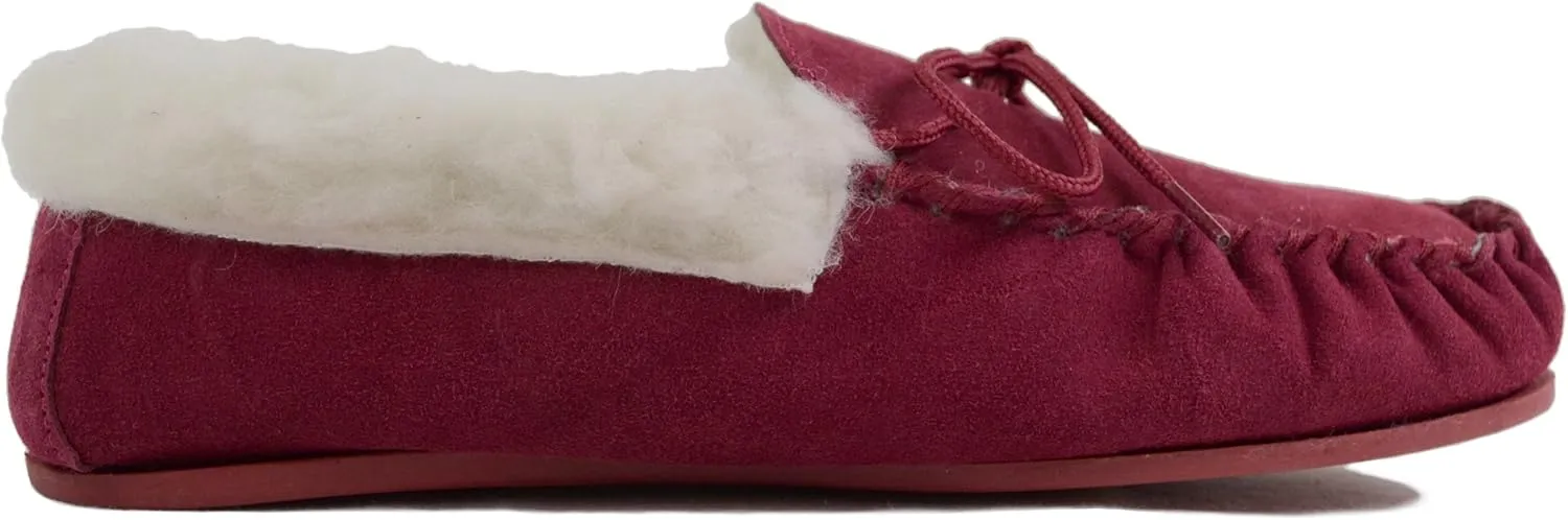 SNUGRUGS Womens Wool Lined Moccasin Slippers with Soft Sole & Wool Cuff