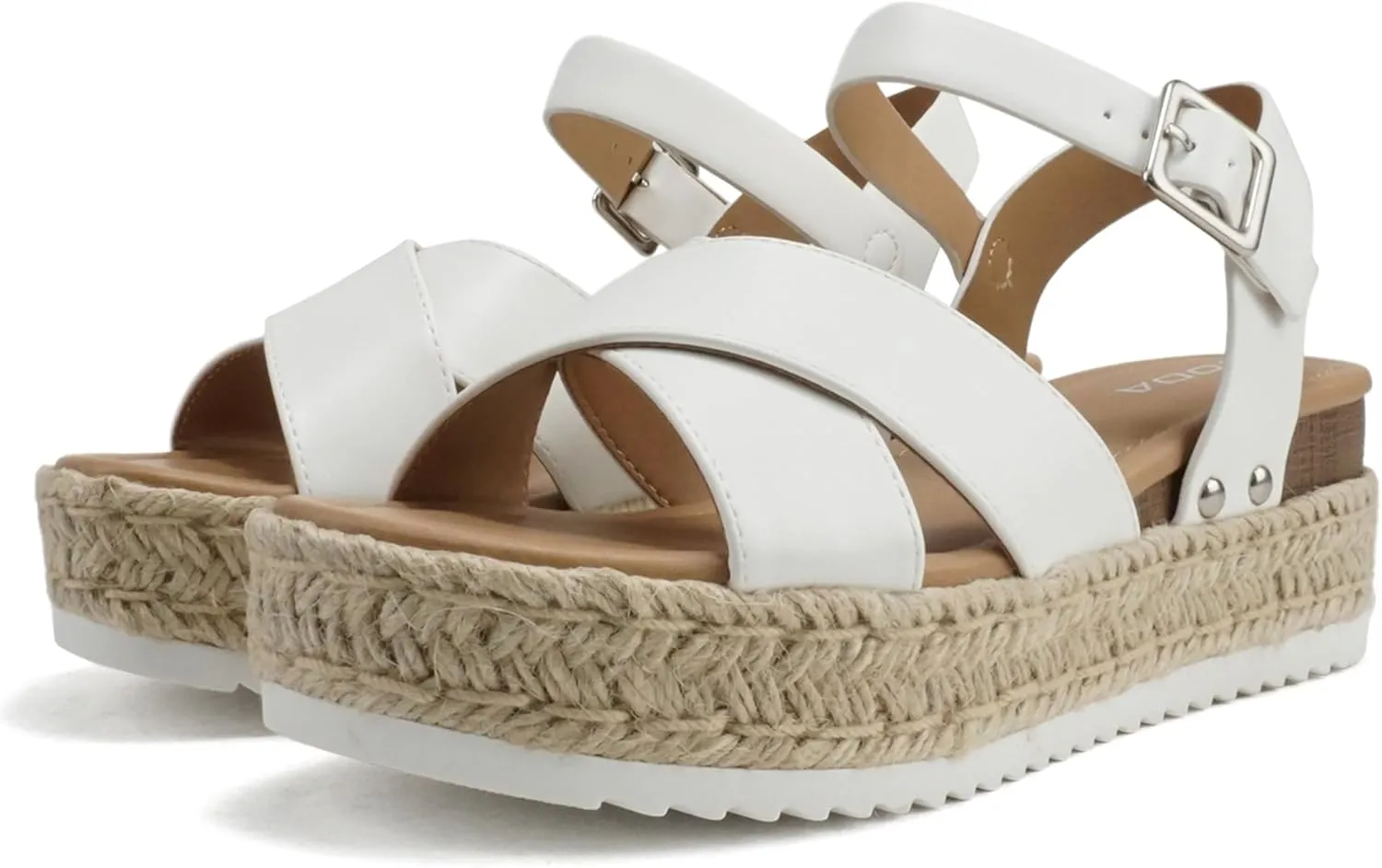 Soda “FIRELY” ~ Women Round Toe Crisscross Band Platform Espadrille Wedge Sandal with Adjustable Ankle Strap