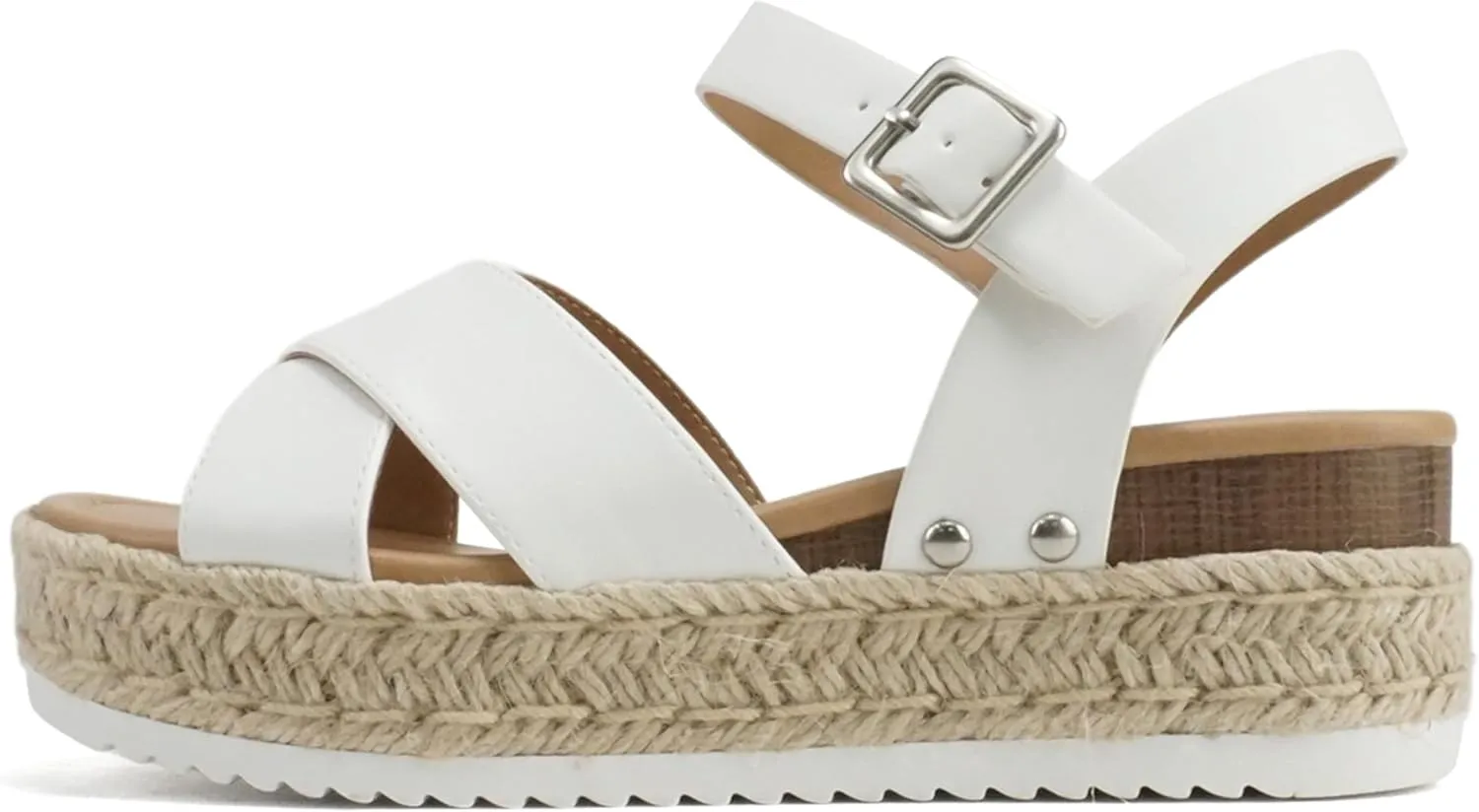 Soda “FIRELY” ~ Women Round Toe Crisscross Band Platform Espadrille Wedge Sandal with Adjustable Ankle Strap