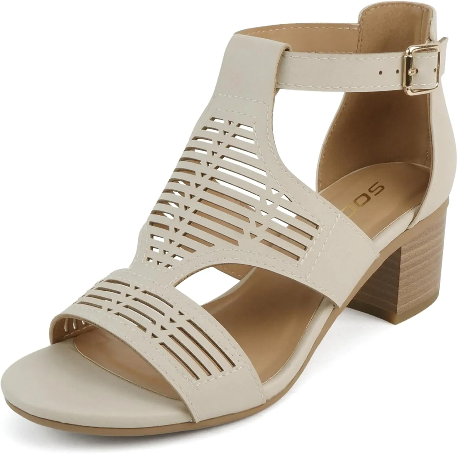 Soda “Norway” ~ Women Open Toe Closed Back Counter Cutout Upper Low Block Heel Sandal with Adjustable Ankle Strap
