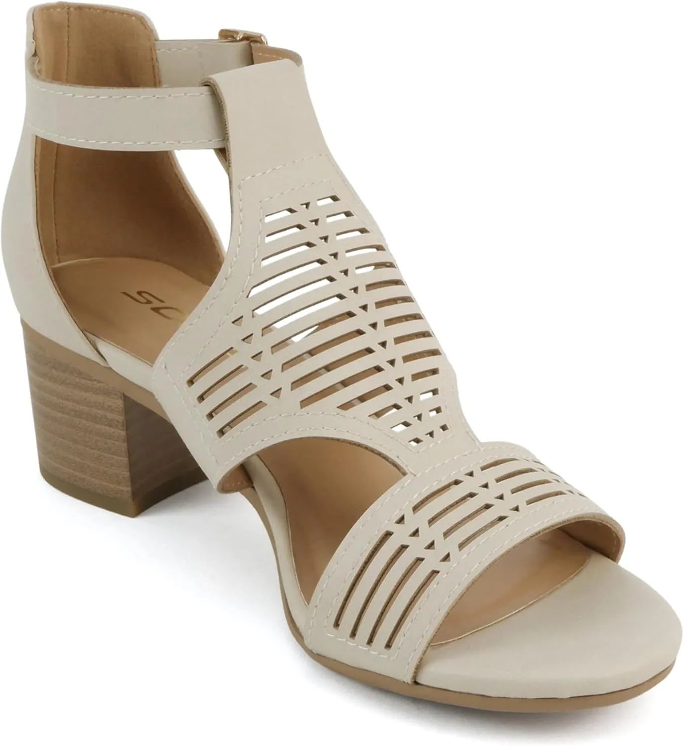 Soda “Norway” ~ Women Open Toe Closed Back Counter Cutout Upper Low Block Heel Sandal with Adjustable Ankle Strap