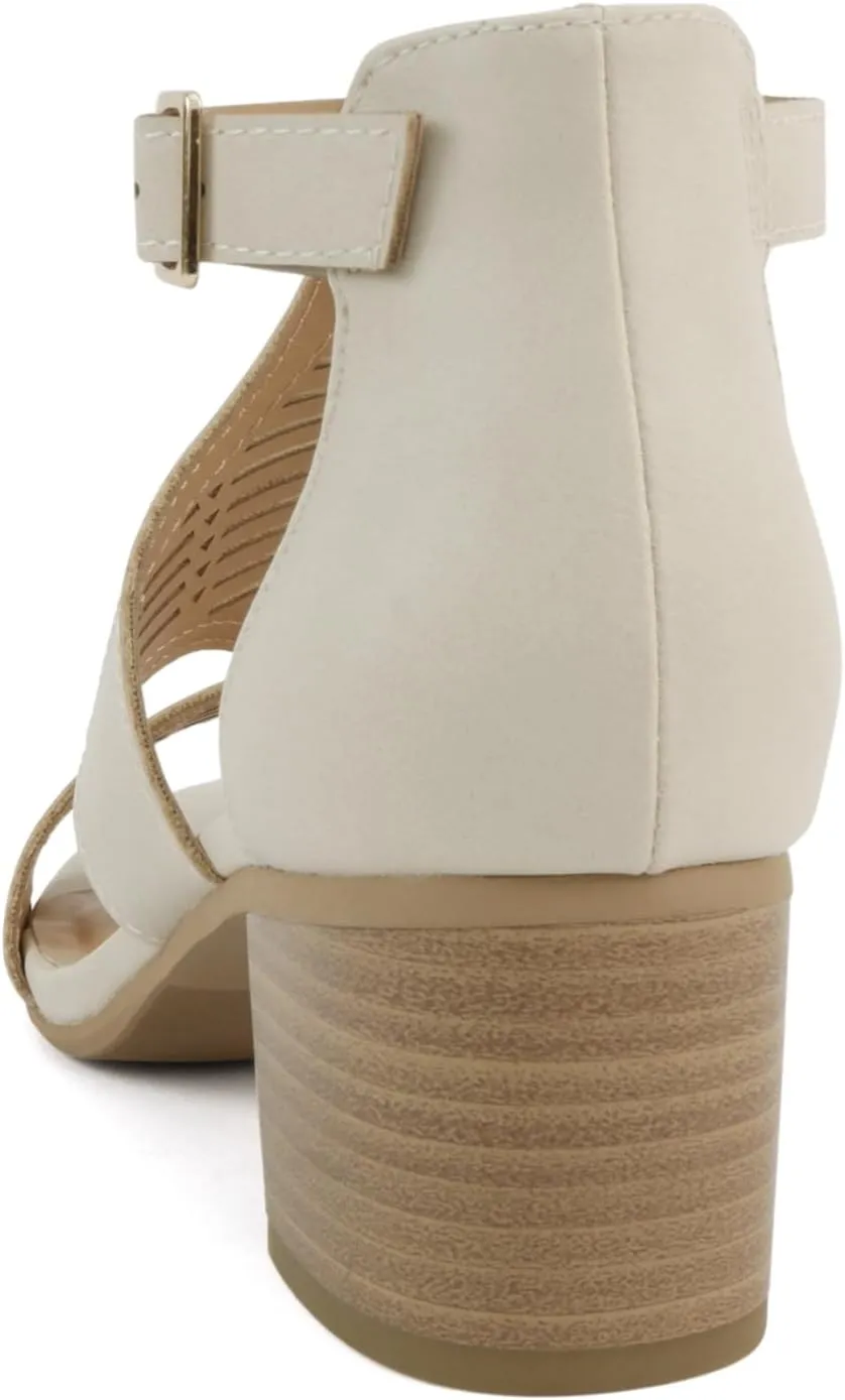 Soda “Norway” ~ Women Open Toe Closed Back Counter Cutout Upper Low Block Heel Sandal with Adjustable Ankle Strap