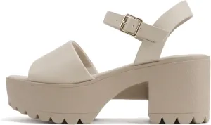 Soda “Stacie” ~ Women Open Toe Lug Sole Mid Block Heeled Sandals with Adjustable Ankle Strap