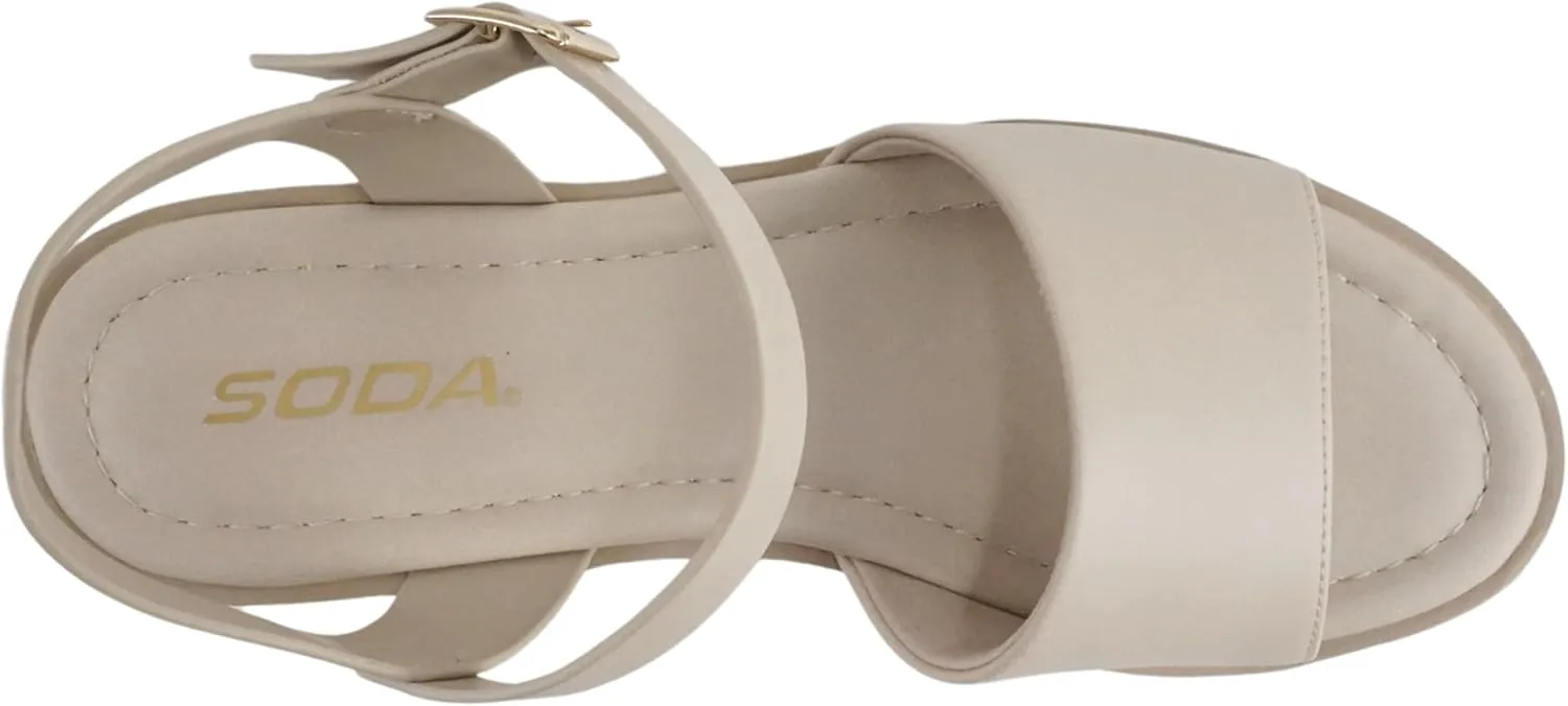 Soda “Stacie” ~ Women Open Toe Lug Sole Mid Block Heeled Sandals with Adjustable Ankle Strap