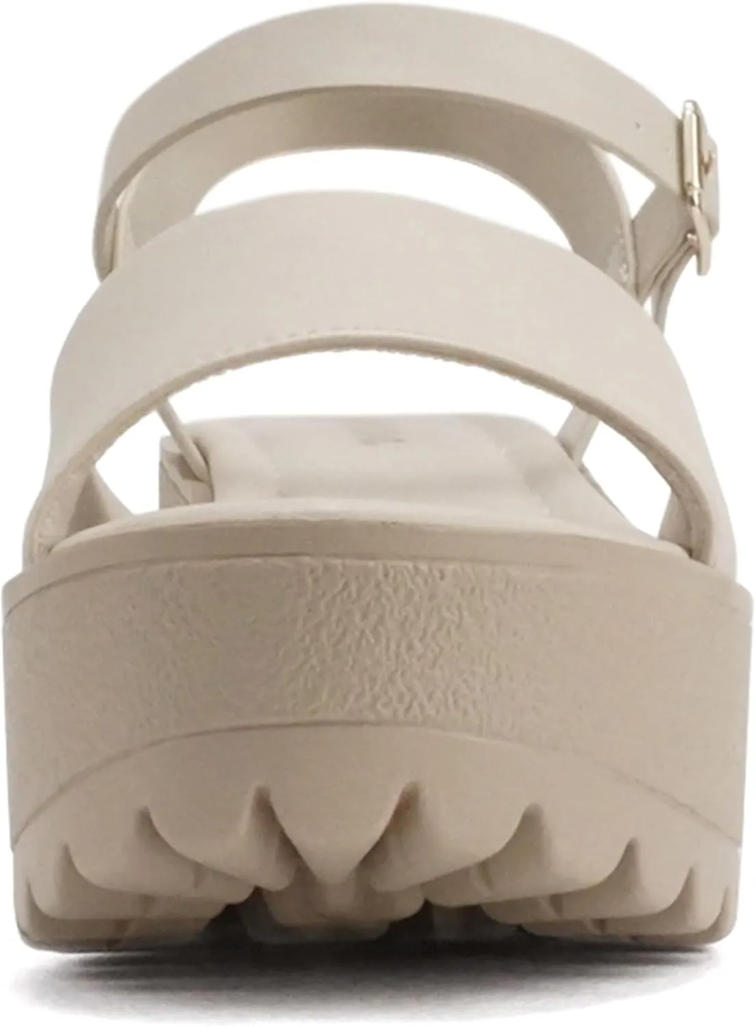 Soda “Stacie” ~ Women Open Toe Lug Sole Mid Block Heeled Sandals with Adjustable Ankle Strap