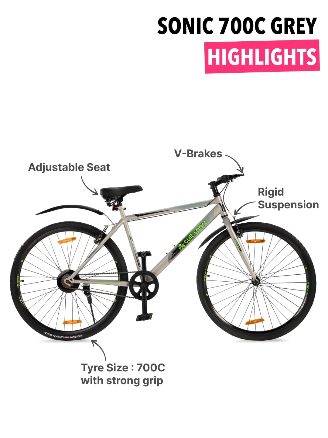 Sonic700CGrey Steel Single Speed 700CCity Bike Free Trainer Sessions, Cycling Event