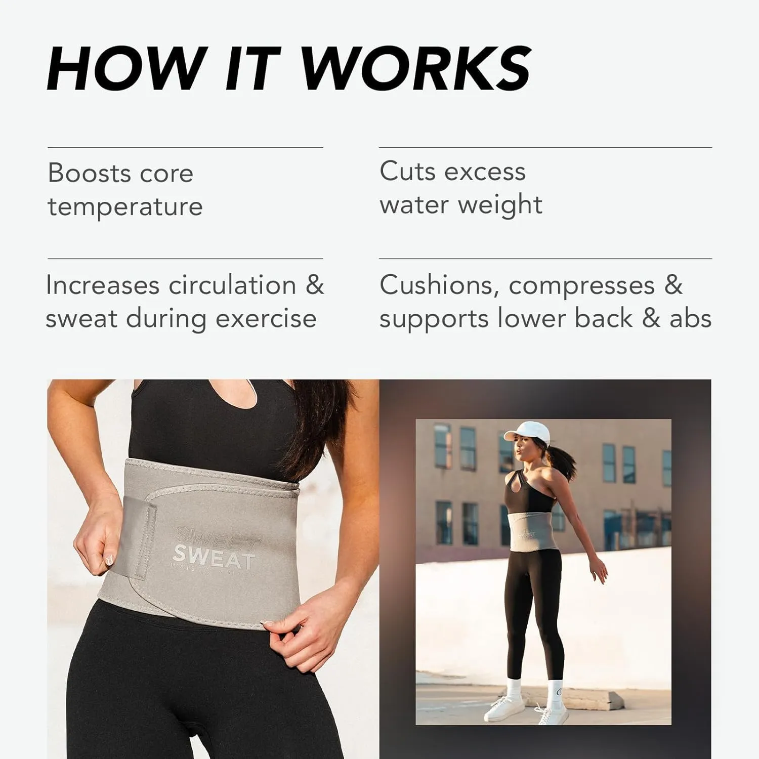 Sports Research® Sweet Sweat Waist Trimmer - Premium Sweat Enhancing Fitness Belt for Women & Men - 5 Adjustable Sizes